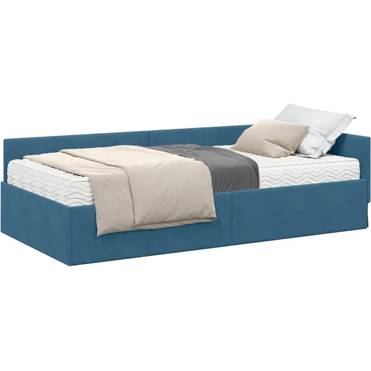 vidaXL Eckbettgestell mit Matratze Sonstiges 2 pcs Blau Samt 3393633 – Bild 2