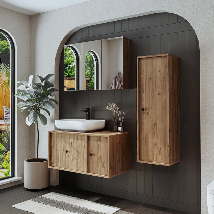 Skye Decor '2573' Badmöbel-Set mit Waschbecken & Spiegel (3-teilig), Atlantik-Kiefer, 90 x 58 x 45 cm – Bild 1