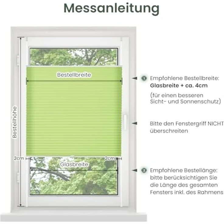 Plisseerollo ohne Bohren Klemmfix 75x130 cm(BxH) Grün Jalousie Sonnenschutz Easyfix Faltrollo Lichtdurchlässig Rollo für Fenster & Tür – Bild 5