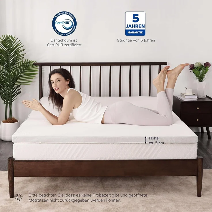 EGO HOME Matratzen Topper 160x200 cm, 5cm Höhe Matratzentopper aus Memory-Schaum Öko-TEX Zertifiziert, Abnehmbaren und Waschbaren Matratzenauflage für Boxspringbett Matratzen Schlafsofa – Bild 6