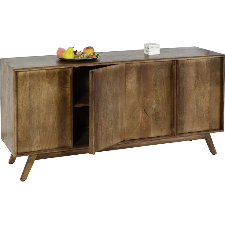 Sideboard HWC-L96, Kommode Schrank Anrichte, 4 Fächer und 4 Regalböden, Massiv-Holz Mango 72x146x43cm MVG, natur