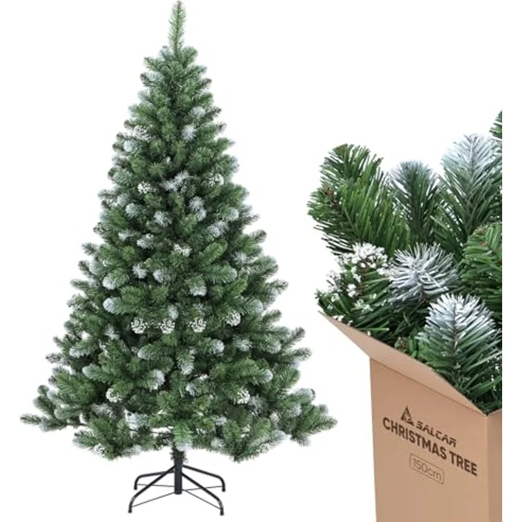 SALCAR Künstlicher Weihnachtsbaum 180 cm – Tannenbaum mit schneebedeckten, runden PVC-Zweigspitzen in Tannengrün, dichter Christbaum mit stabilem Metallständer – Ideal für Weihnachtsdeko Zuhause – Bild 1