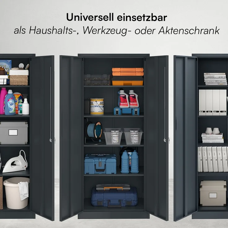 STEELSØN 'Regulus' Aktenschrank, Metall, anthrazit, 175x40x80 cm, abschließbar, Metallschrank mit 5 Fächern, geeignet als Werkzeugschrank – Bild 8