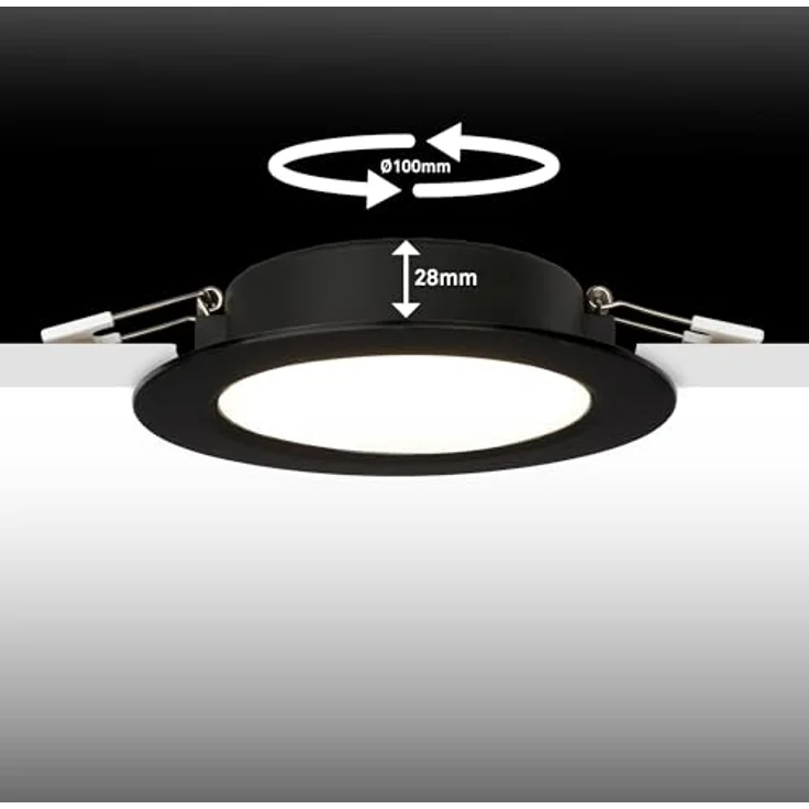 BRILONER - 3er Set LED Einbaustrahler 230V flach, neutralweißes Licht, je 6W 660lm, LED Spot, Deckenspots, Spots 230V, Einbauleuchten, Einbauspots, Deckenstrahler, 12 x 2,8 cm (DxH), Schwarz – Bild 6