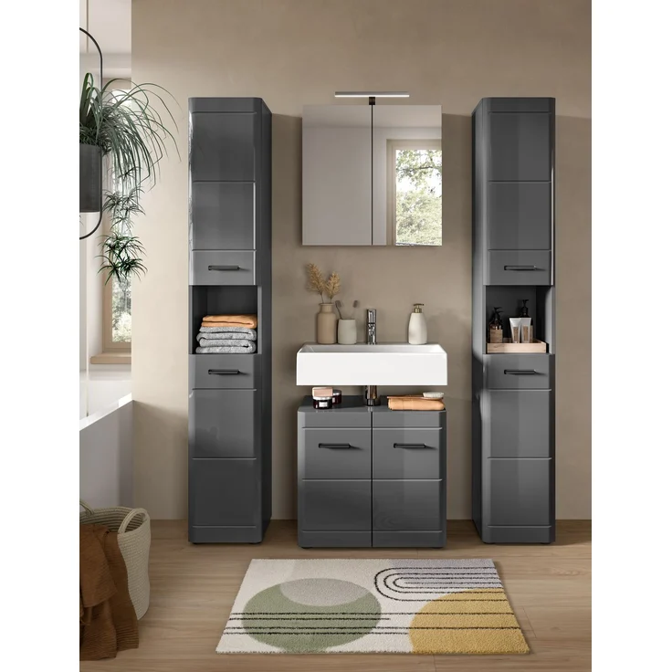 Waschbeckenunterschrank Soft - Grau / Grau Hochglanz – Bild 4