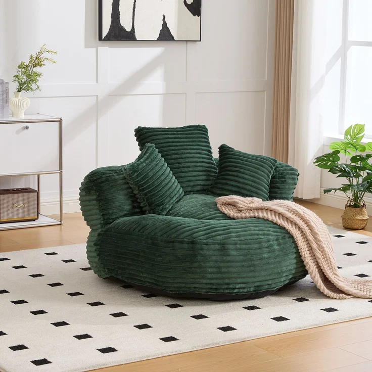 Sofa Sitzsack 108x108x52 cm Emerald Cordstoff mit hoher Rückenlehne und Armlehnen – Bild 4