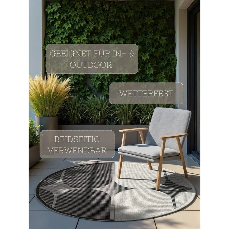 HANSE Home Outdoorteppich Bowen Wendeteppich, rund, Höhe: 5 mm, In und Outdoor, Flachgewebe, wetterfest, pflegeleicht, robust – Bild 2