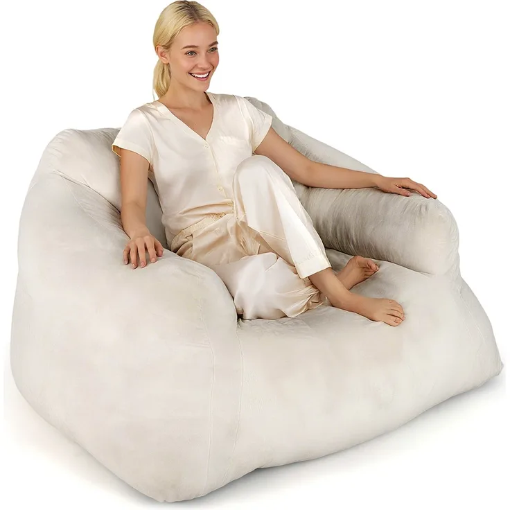 Sitzsack Sessel Bodensessel mit Samtbezug & rutschfestem Boden gepolstertes Bodensofa für Wohnzimmer 124 x 110 x 68 cm Beige