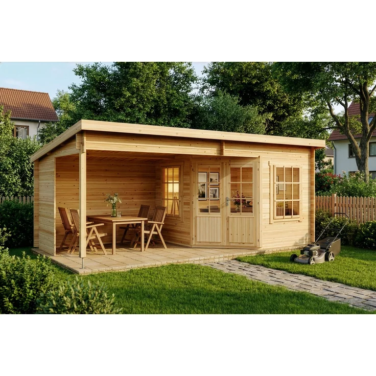 Alpholz Holz Gartenhaus Carl 28 | Natur | 339x600x235 cm – Bild 1