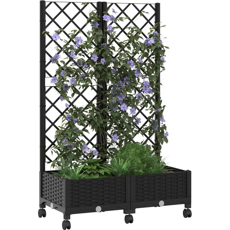 vidaXL Pflanzkübel mit Spalier und Rädern Schwarz 80 x 40 x 131,5 cm 3422965 – Bild 3
