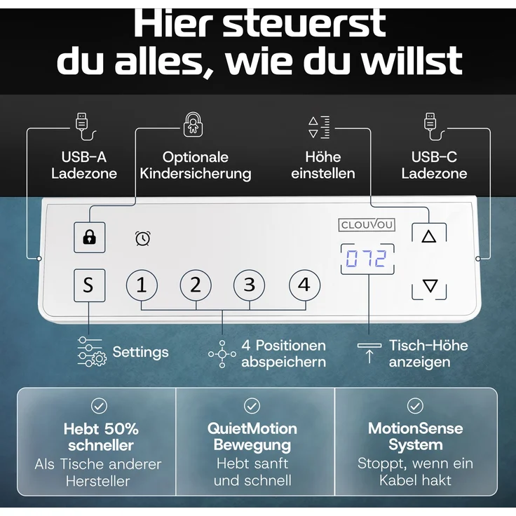 CleverDesk Weiß/Schwarz(160x80 cm) – Bild 6