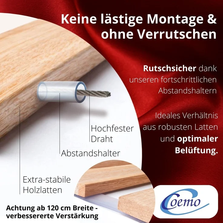 Coemo Rollrost DELUXE 70 x 190 cm Rolllattenrost 21 massive Leisten – Bild 3