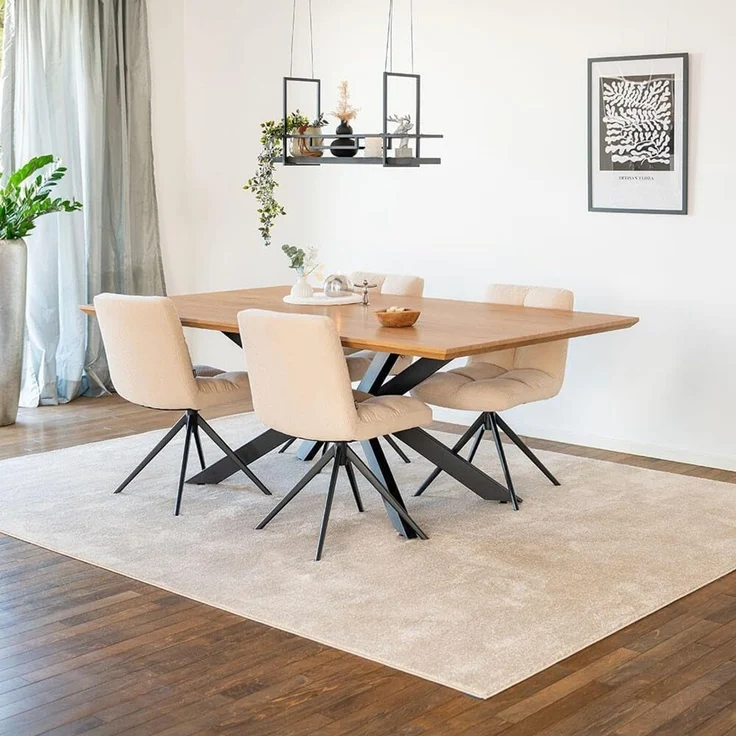 HOME DELUXE Essgruppe Eckig AVENCIA inkl. Sternfuß - 200 x 120 cm Light Oak 4 Stühle Creme – Bild 2