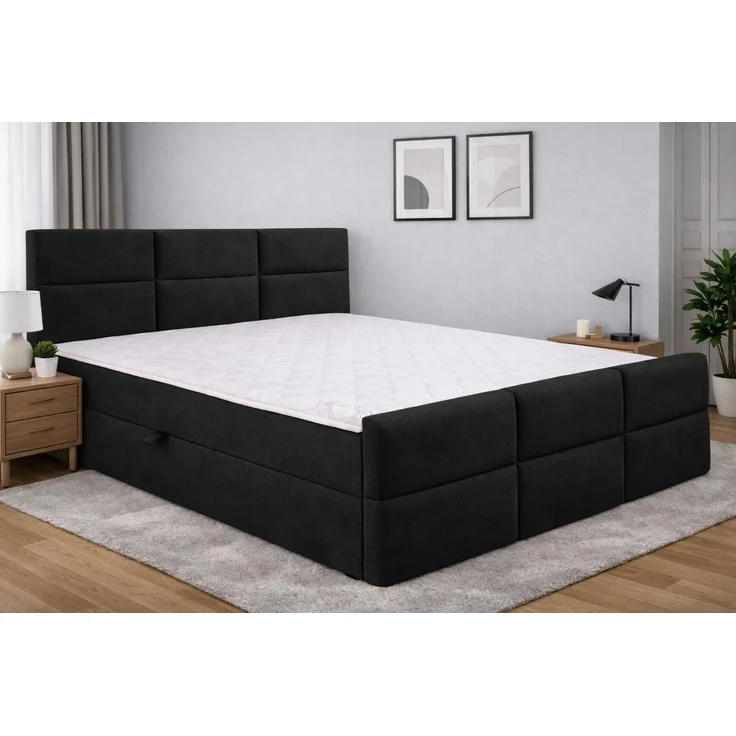 KRISAN MÖBEL Kontinentalbett BELLA 140 x 200 x 108 cm in Dunkelgrau Stoff MANILA mit Bettkasten und Topper inklusiv Grau – Bild 2