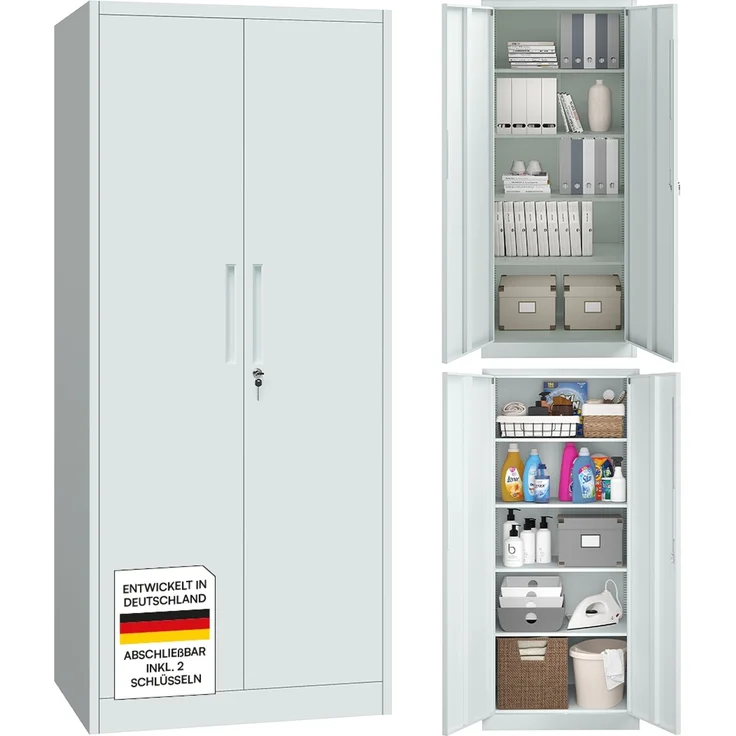 STEELSØN 'Regulus' Aktenschrank, Metall, grau, 175x40x80 cm, abschließbar, Metallschrank mit 5 Fächern, geeignet als Werkzeugschrank – Bild 1