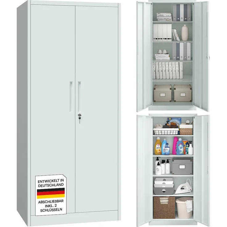 STEELSØN 'Regulus' Aktenschrank, Metall, grau, 175x40x80 cm, abschließbar, Metallschrank mit 5 Fächern, geeignet als Werkzeugschrank