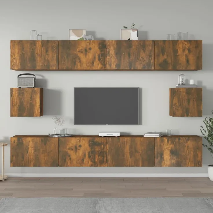 6-tlg. TV-Schrank, Lowboard TV Räuchereiche Holzwerkstoff