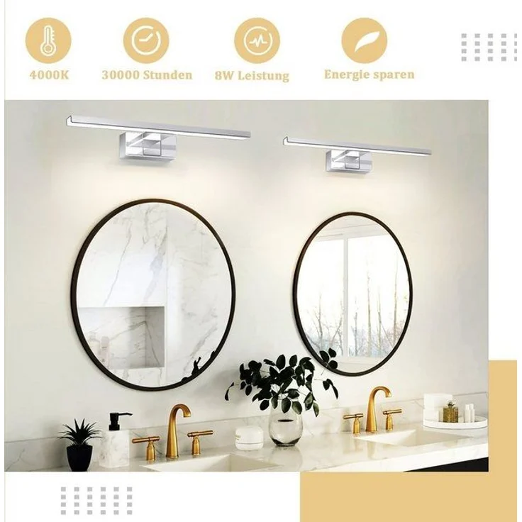 Nettlife LED Spiegelleuchte Spiegellampe leuchte Wand 40CM, LED fest integriert, Neutralweiß, internes Netzteil,für – Bild 4