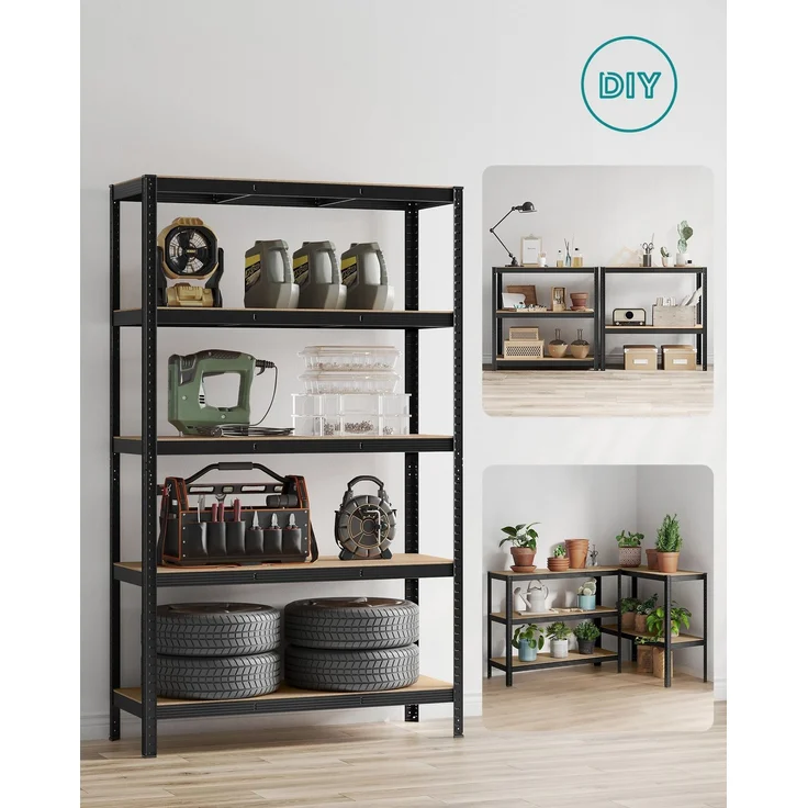 Songmics Schwerlastregal mit 5 Ablagen, Stahl / MDF, Schwarz, 200 x 60 x 120 cm – Bild 1