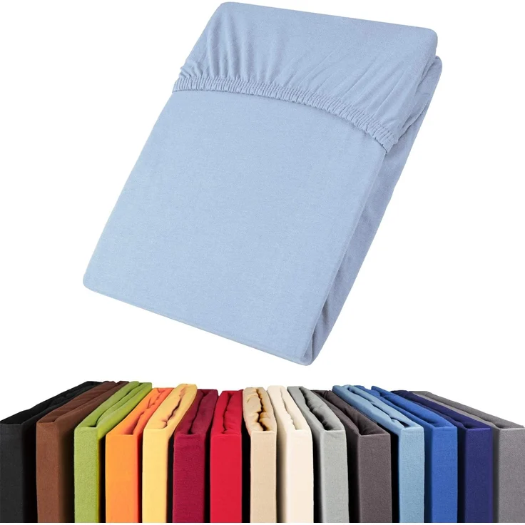 aqua-textil Viana Spannbettlaken 140x200-160x200 cm blau Baumwolle Spannbetttuch Jersey Laken – Bild 1