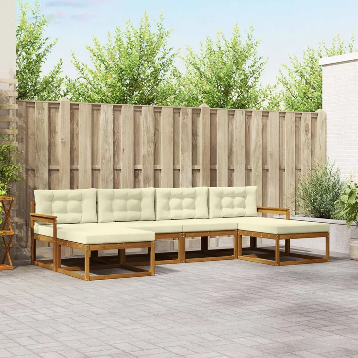 vidaXL Outdoor-Sofagarnitur 6 stk. 6-Sitzer Natur und Creme 3367953