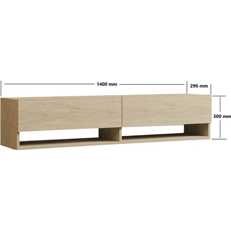 Calicosy Hängendes TV-Möbel mit 2 Klapptüren, Travertin-Dekor L141 cm - ARGES - Beige – Bild 6