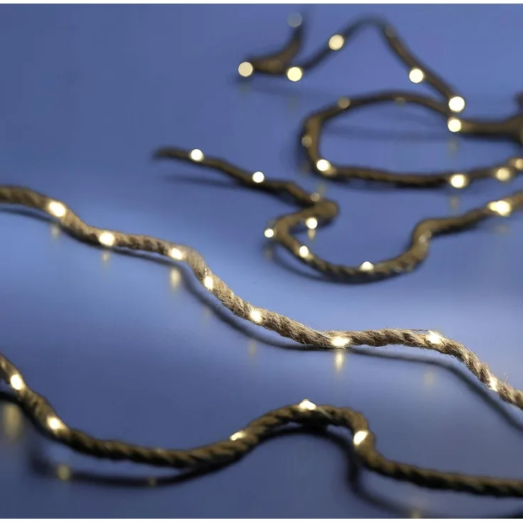 Spetebo LED-Lichterkette Tau mit Draht Lichterkette warm weiß mit Timer 400 cm, 60-flammig, Batterie betrieben