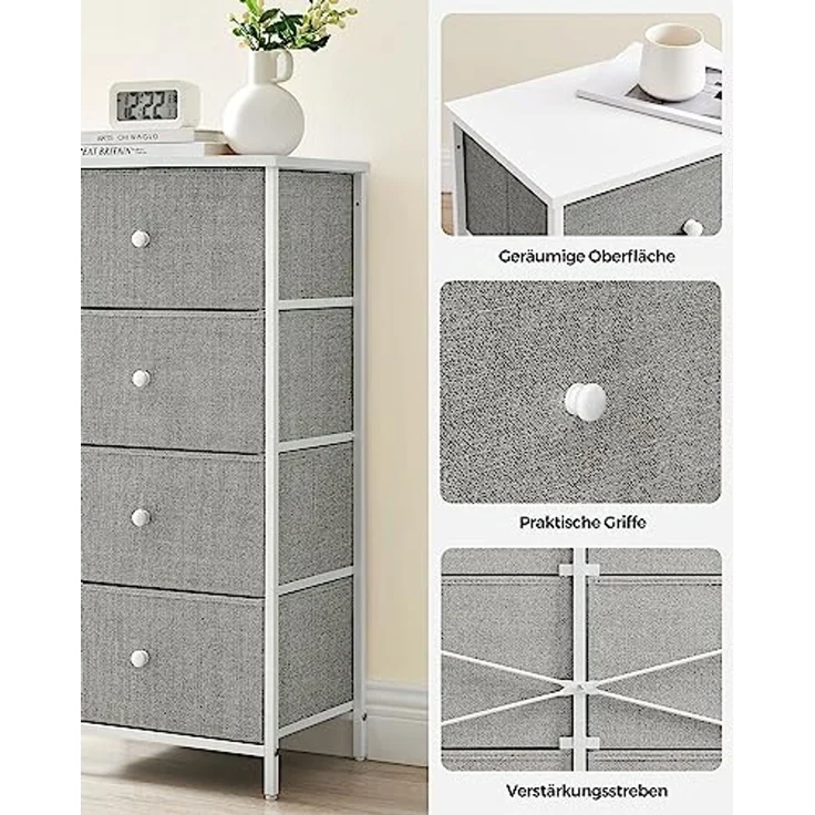 Songmics 'STL314L10' Kommode mit 4 Stoff-Schubladen, Holz / Stahl taubengrau-cremeweiß, 91,7 x 30 x 45 cm – Bild 7