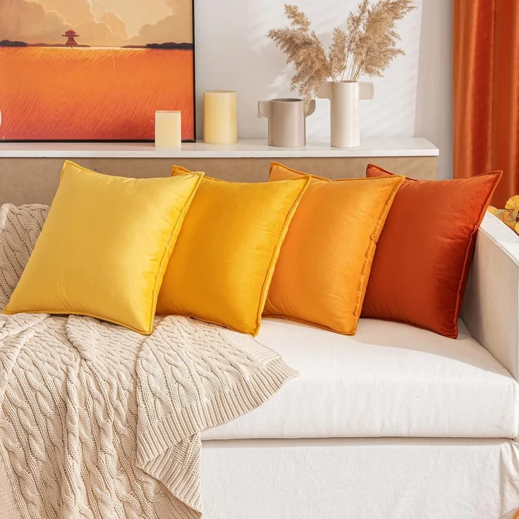 MIULEE 4er Set Samt Kissenbezug 50x50 cm Orange Serie Sofakissen Deko – Bild 5