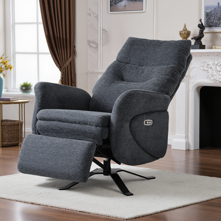 HOME NATURE WOHNKONZEPT Elektrischer Relaxsessel mit USB-Anschluss, elektrisch verstellbarer TV-Sessel mit Liegefunktion, Chenille Dunkelgrau, bis 350 kg, FT9207-A – Bild 6