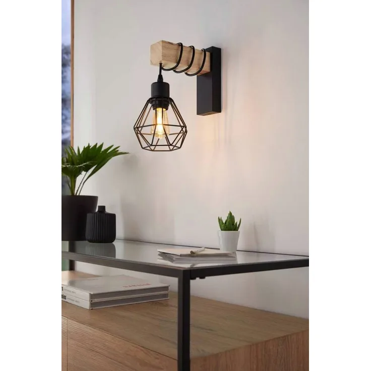 Eglo Wandleuchte Townshend 5 schwarz natur 27,5 x 14 x 24 cm E27