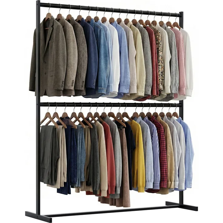 CLP Kleiderständer Helga aus Metall schwarz mit 2 Ebenen bis je 75 kg belastbar,150 cm