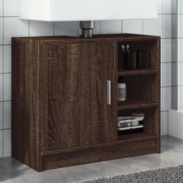 vidaXL Waschbeckenschrank Braun Eichen-Optik 63x29x55 cm Holzwerkstoff 848135 – Bild 1