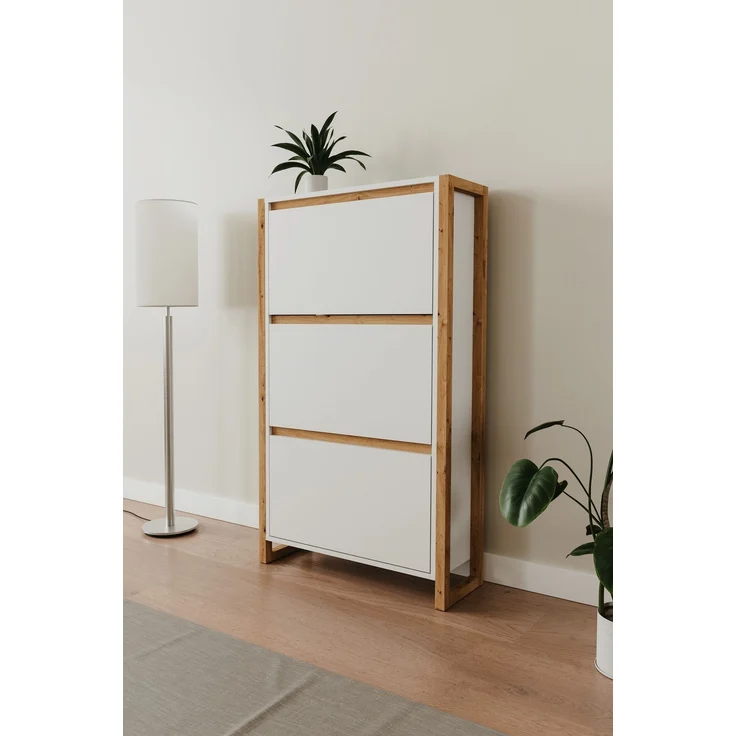 Schuhkipper >Denver< in weiß / Dekor Artisan Oak - 70x125x25cm (BxHxT) – Bild 3