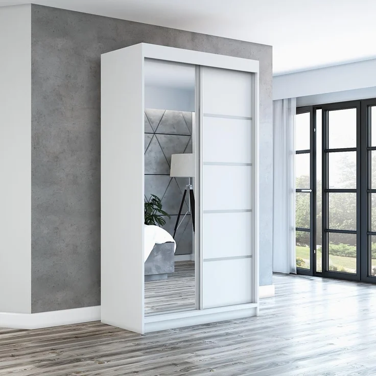 Schwebetürenschrank GAP 2-türig Schrank 120 cm (mit Spiegel) Farbe: Weiß – Bild 2