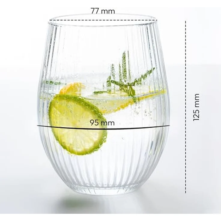 KONZEPT Gläser-Set Geriffelte Glas 500 ml, Trinkgläser, Wassergläser spülmaschinenfest, 4-tlg, Gläser mit ihrer abgerundeten Form – Bild 3