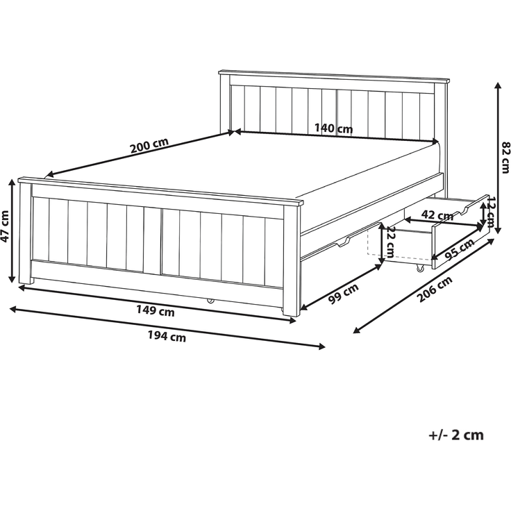 Bett mit 2 Schubladen Kiefernholz SABRAN 140x200 cm Weiß – Bild 2