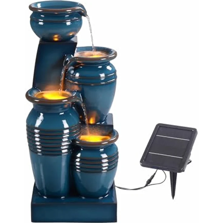 Teamson Home Gartenbrunnen Solarbrunnen in Schalenform Polyresin blau H73 cm – Bild 8