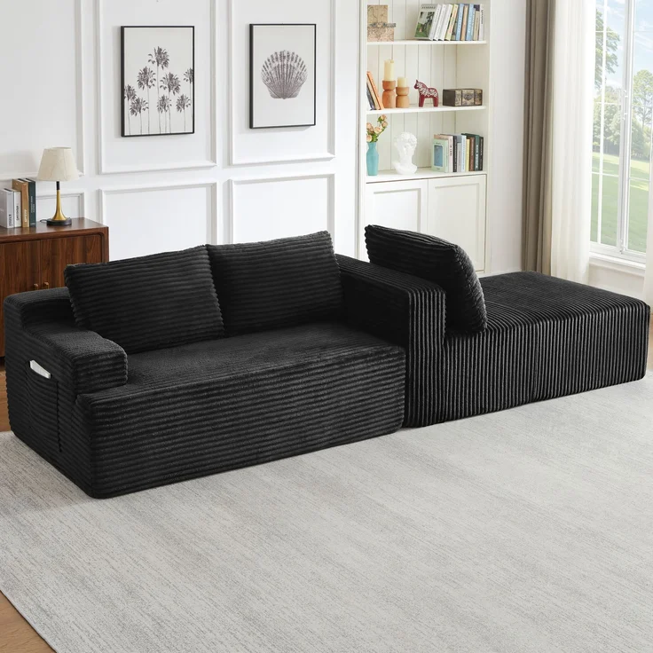 ZUBALIYA Knochenloses Sofa, L‑förmiges Cloud‑Ecksofa mit tiefem Sitzkomfort – ohne Montage, modulares Schlafsofa, 66 x 152 x 238 cm, Schwarz, Links – Bild 8