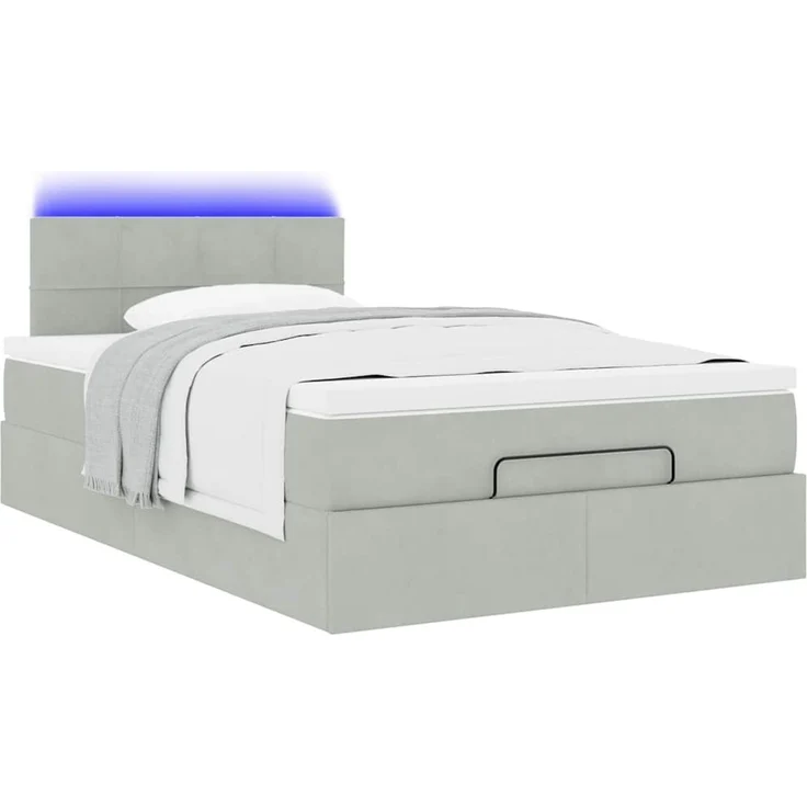 vidaXL Ottomane Bett mit Matratze & LEDs Hellgrau 120x190 cm Samt 3312608 – Bild 3