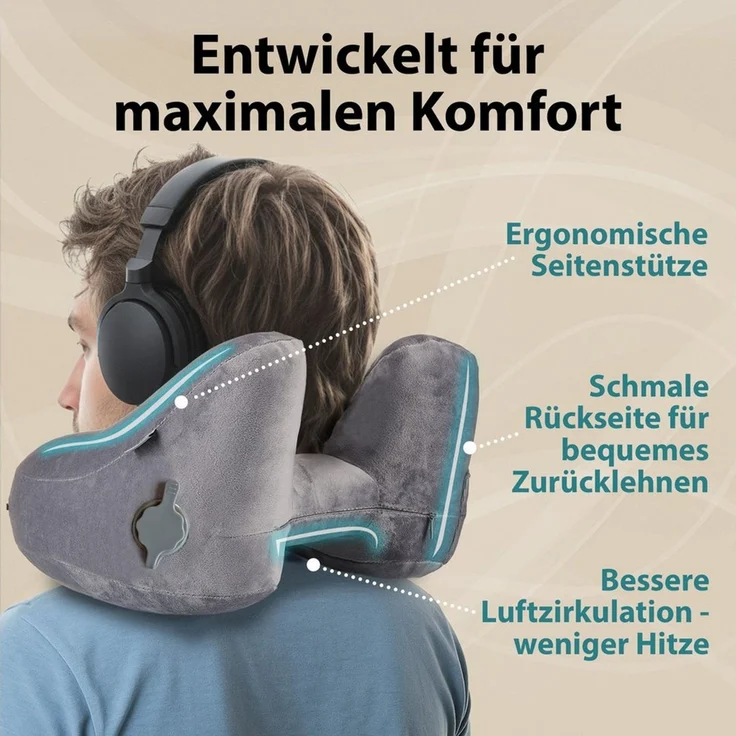 FLOWZOOM Nackenhörnchen AIR Nackenkissen aufblasbar – Reisekissen Flugzeug & Auto, Nackenhörnchen für Erwachsene - Reisekissen aufblasbar – Bild 3