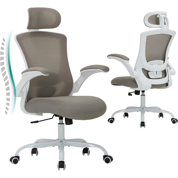 COLAMY Bürostuhl Ergonomisch, Netz-Schreibtischstuhl mit Verstellbarer Kopfstütze, Chefsessel Office Chair mit Lendenwirbelstütze, Verstellbarer Neigungsverschluss Drehstuhl, Khaki – Bild 1