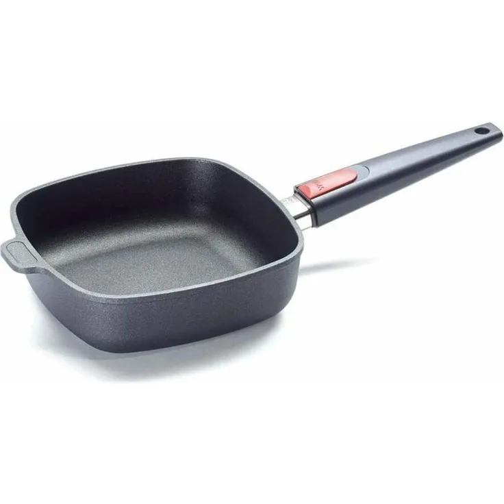 WOLL Titanium Nowo quadratische Universal‑Pfanne mit abnehmbarem Griff, 20 × 20 cm (~1,8 l), Aluminium-Handguss mit Titan‑Hartversiegelung, alle Herdarten außer Induktion, spülmaschinen‑ & backofenfest bis ca. 250 °C