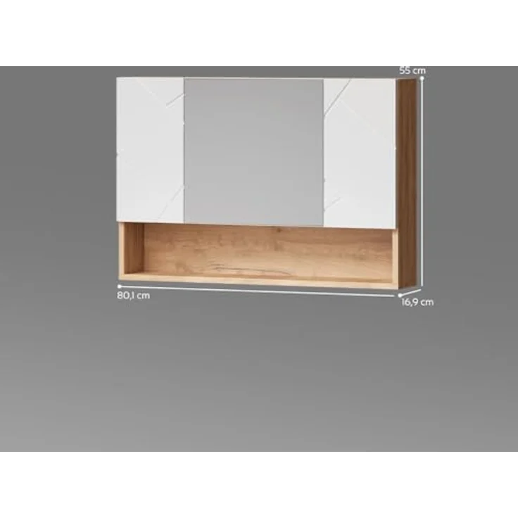 Livinity® Badezimmerspiegelschrank Ronco, Weiß Hochglanz/Goldkraft Eiche, 80.1 x 55 cm – Bild 4