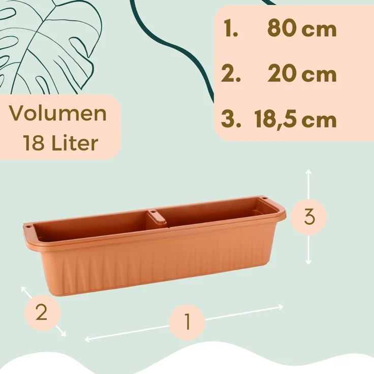 4er Set Blumenkasten Balkon Terracotta 80 cm Balkonkasten mit Halterung Pflanzkasten mit Wasserspeicher Blumenkasten Balkongeländer Geländerkasten ohne Bohren – Bild 2