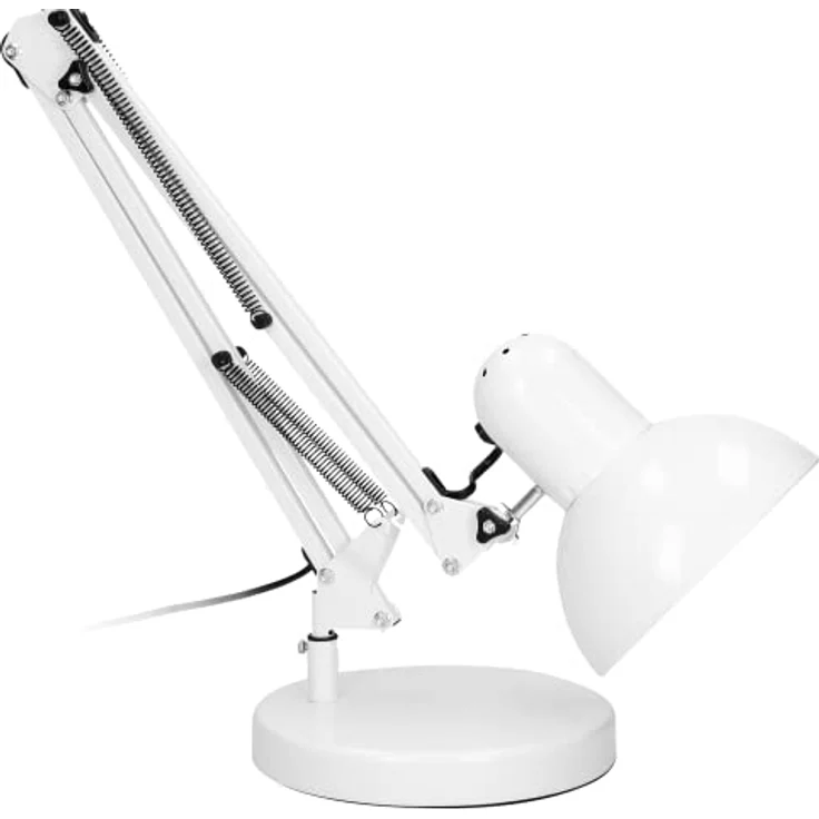 Virone Deon Schreibtischlampe E27 60W, flimmerfreies Licht, schwenkbarer Lampenkopf, stabiler Metallrahmen, weiß – Bild 5