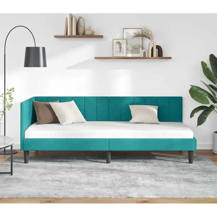 vidaXL Eckbettgestell mit Kopfteil Türkis 80 cm x 200 cm Samt 42016336 – Bild 2