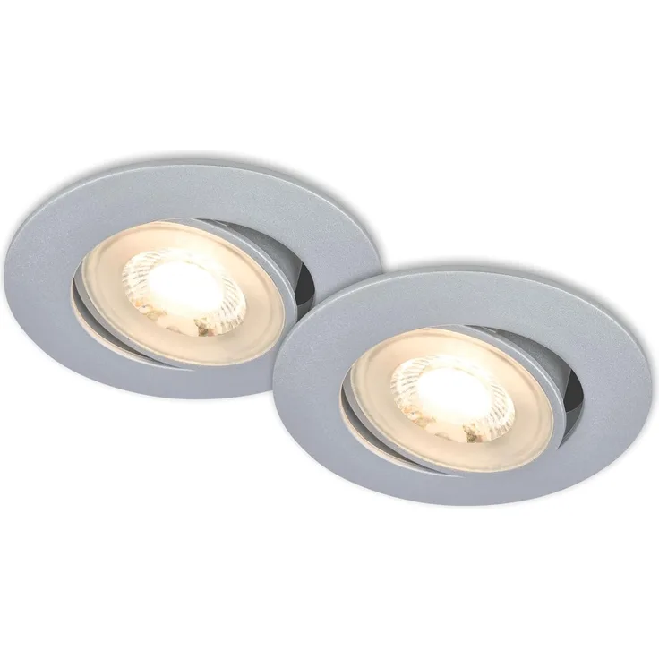 BRILONER - 2er Set LED Einbaustrahler 230V flach, schwenkbar, warmweißes Licht, LED Spot, flach, Deckenspots, Spots 230V, Einbauleuchten, Einbauspots, 68mm Lochmass, 8x3,2 cm, Chrom-matt
