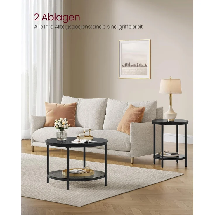VASAGLE Couchtisch, Wohnzimmertisch, Sofatisch, für Wohnzimmer, mit Glasplatte, viel Stauraum, einfacher Aufbau, moderner Stil, marmorschwarz-tintenschwarz LCT072B58 – Bild 4