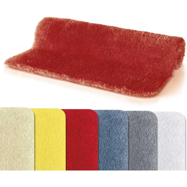 Spirella Badteppich Badvorleger Duschvorleger "Fino Supersoft" Hochflor waschbar, rutschfest Badematte 50x80 cm – Rot